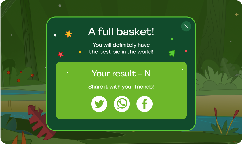 Share-your-result screen of a branded game